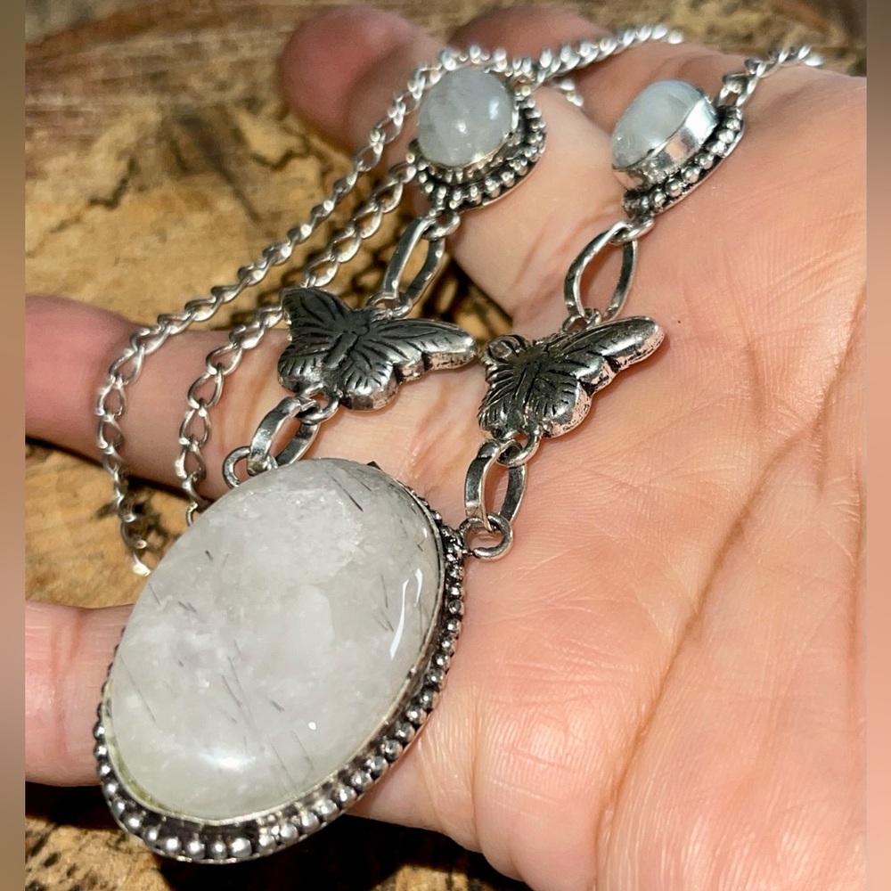 Rutilated Quartz & Moonstone Pendant Necklace
